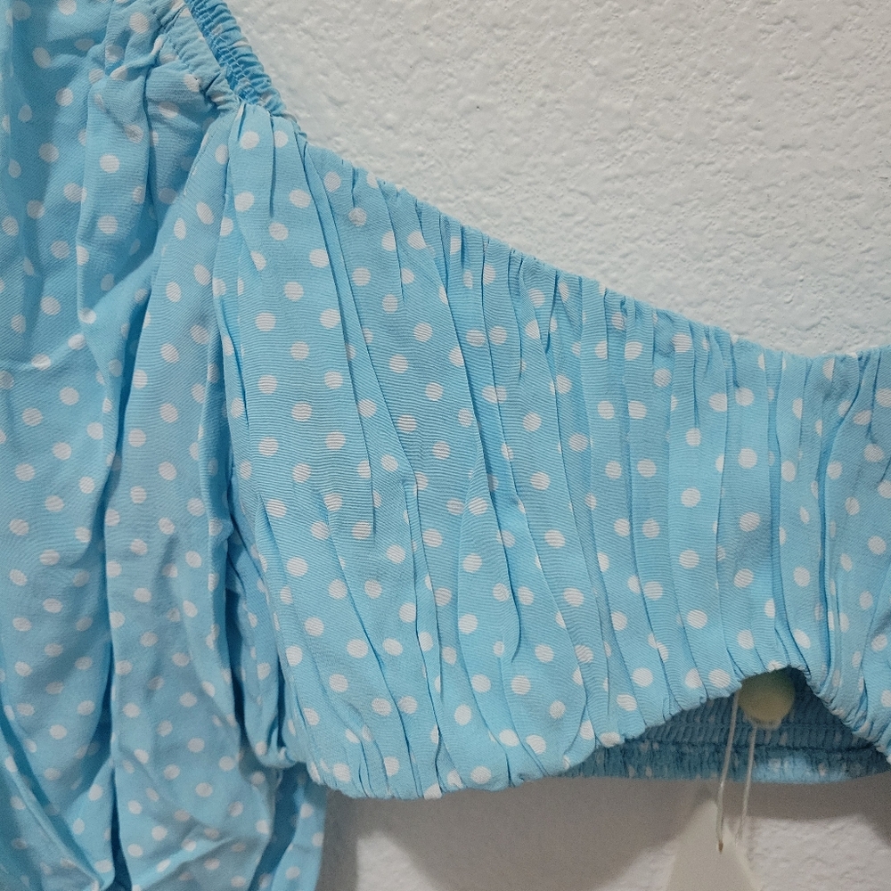 For Love & Lemons Polka Dot Crop Top With Puff Sleeves Size Medium - Picture 7 of 7